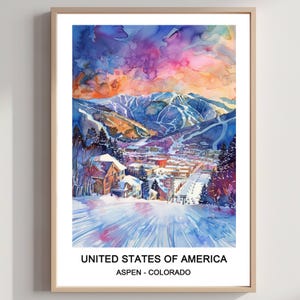 Aspen Colorado Ski Resort Watercolor Art Print: USA Travel Poster (Digital Download)