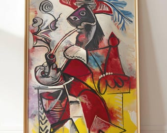 Musketeer with a Pipe: 1969 Cubism Classic Wall Art by Pablo Picasso Spanish Expatriat Painter