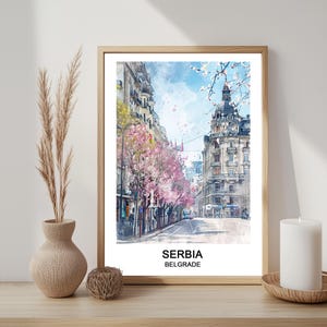 Impresión de acuarela de Belgrado, Serbia, póster descargable, arte imprimible, recuerdo de vacaciones, decoración para el hogar y la oficina, regalo de inauguración, regalo para ella