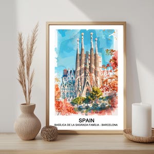 Sagrada Familia Barcelona Watercolor Print: Spain Travel Poster (Digital Download)