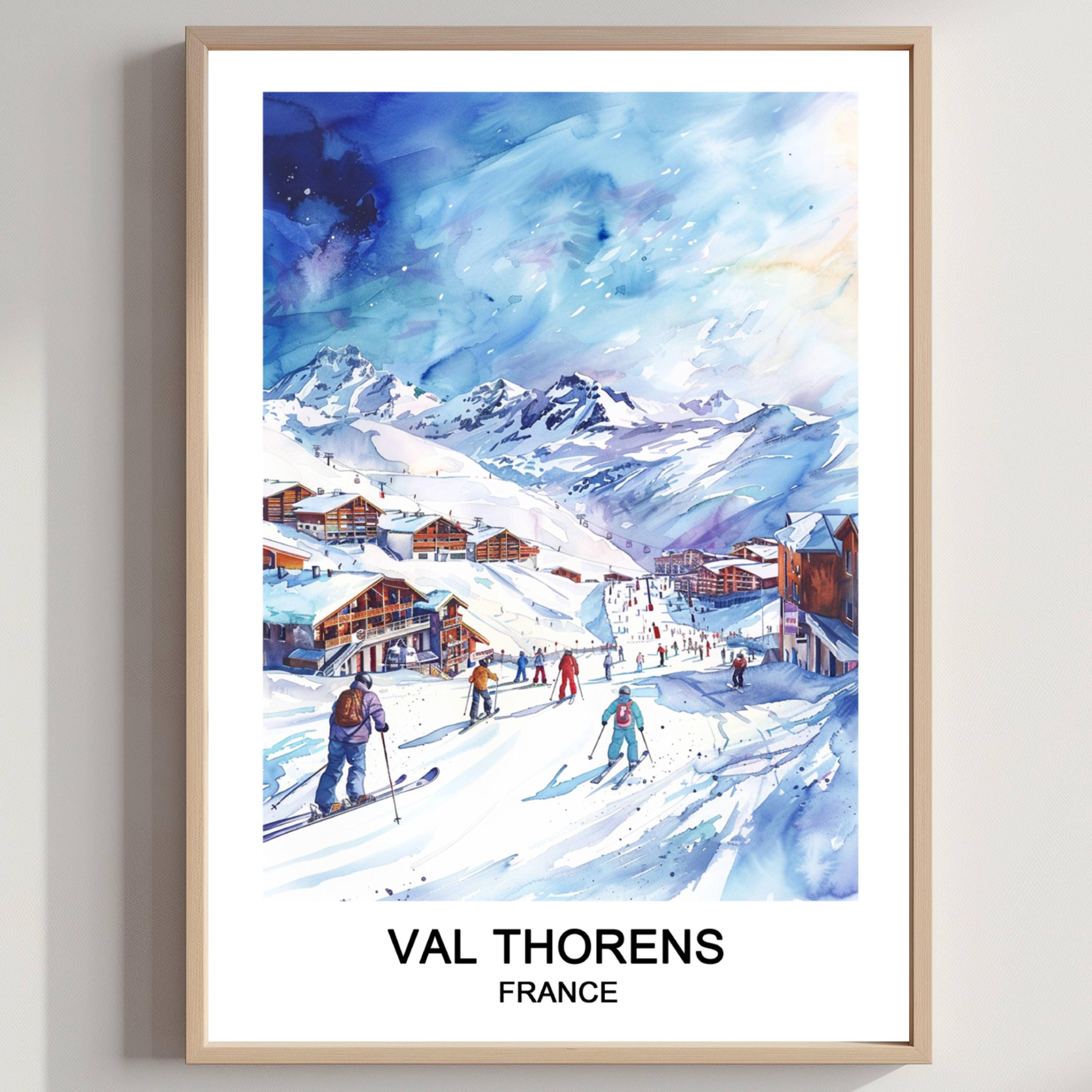 ヴァル・トランス スキーリゾート 水彩画アートプリント：フランス旅行