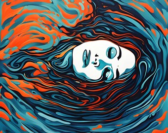 Mujer en el agua - arte abstracto - multicolor - olas