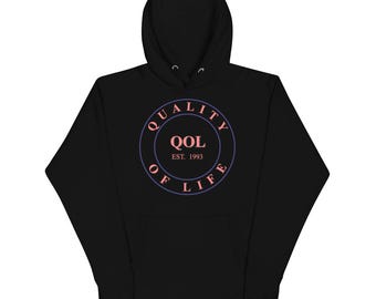 Quality of Life Unisex Hoodie, Orange/Navy Logo, by Peeled Back University