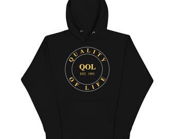 Quality of Life Unisex Hoodie, Purple/Gold/Blk/Navy Logo, by Peeled Back University