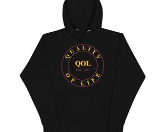 Quality of Life Unisex Hoodie, Maroon/Gold Logo, by Peeled Back University