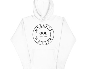 Quality of Life Unisex Hoodie, Black Logo, by Peeled Back University