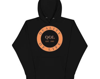 Quality of Life Unisex Hoodie, Orange/Blk Logo, by Peeled Back University