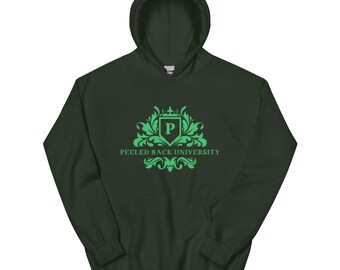 Peeled Back University Crest Kelly Green Logo Unisex Heavy Weight Hoodie