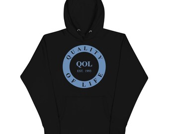 Quality of Life Unisex Hoodie, Grey/White/Navy Logo, by Peeled Back University