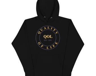 Quality of Life Unisex Hoodie, Navy/Gold Logo, by Peeled Back University