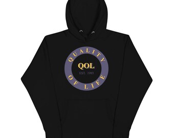 Quality of Life Unisex Hoodie, Navy/Gold Logo, by Peeled Back University