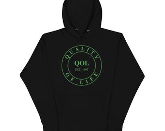 Quality of Life Unisex Hoodie, Kelly Green Logo, by Peeled Back University