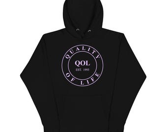 Quality of Life Unisex Hoodie, Lavender Logo, by Peeled Back University