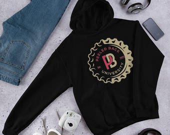 May include: Black hooded sweatshirt with a gold and red logo that says "Peeled Back University" and a stylized "PB" inside a circle.
