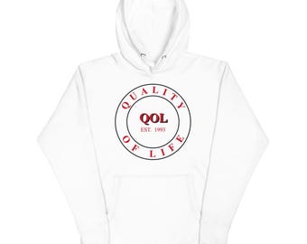 Quality of Life Unisex Hoodie, Red/Blk Logo, by Peeled Back University