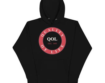 Quality of Life Unisex Hoodie, Red/Blk/White Logo, by Peeled Back University