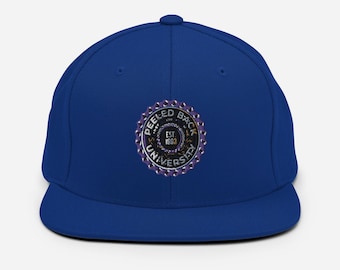 Peeled Back University, Embroidered Blk/Grey/White Bottle Cap Snapback Hat