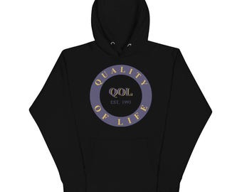 Quality of Life Unisex Hoodie, Navy/Old Gold/White Logo, by Peeled Back University
