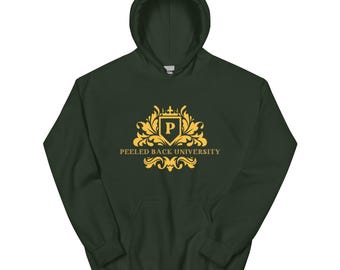 Peeled Back University Crest Gold/Old Gold Logo Unisex Heavy Weight Hoodie