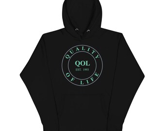 Quality of Life Unisex Hoodie, Kiwi Green/Purple Logo, by Peeled Back University