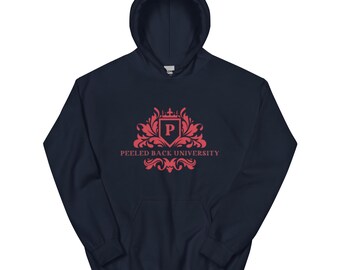 Peeled Back University Crest Red/Maroon Logo Unisex Heavy Weight Hoodie