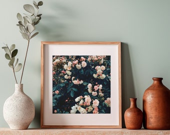 Dark Floral Rose Art Print for Boho Home / Office - Secret Garden