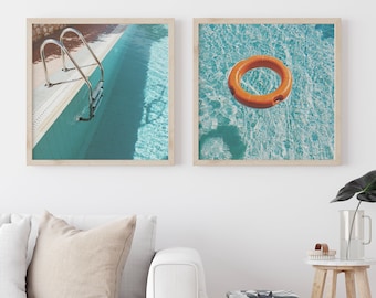 Swimming Pool Art, Print Set of 2, Large Wall Art, Mid Century Art - Swimming Pool