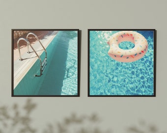 Swimming Pool Art, Print Set of 2, Large Wall Art, Summer Decor, Bathroom Prints - Pool Days