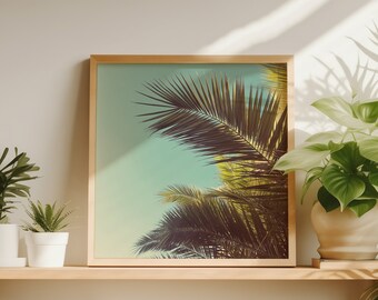 Stampa artistica di palme, arte murale botanica tropicale, arredamento estivo retrò - Palme autunnali