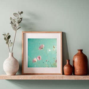 Cosmos Flower Wall Art in Turquoise and Pink - Meadow