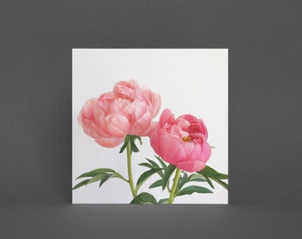 Carte de voeux florale, carte florale - pivoines