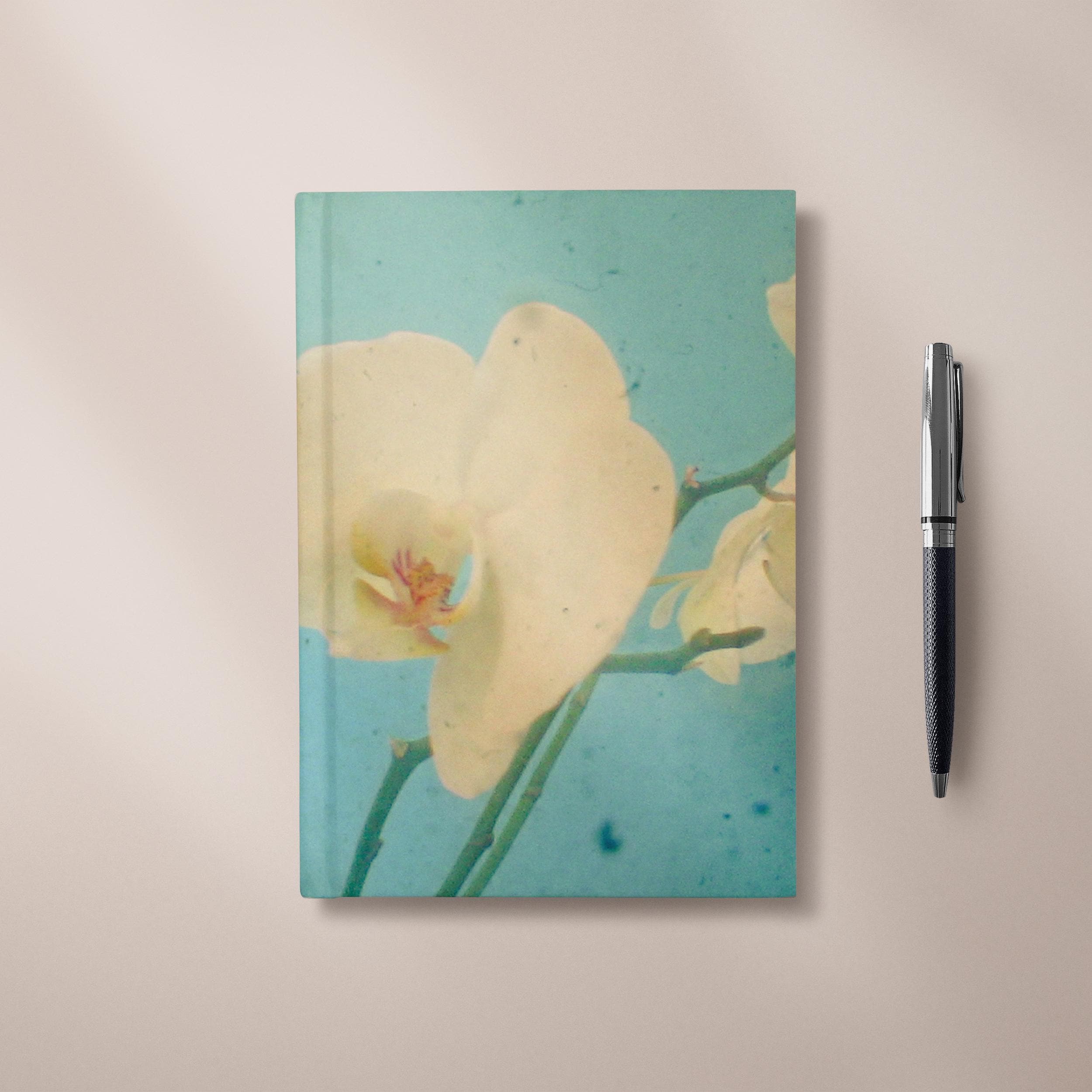 Turquoise Orchid Notebook, Hardback Flower Journal 5x7/A5/A4 - True Blue