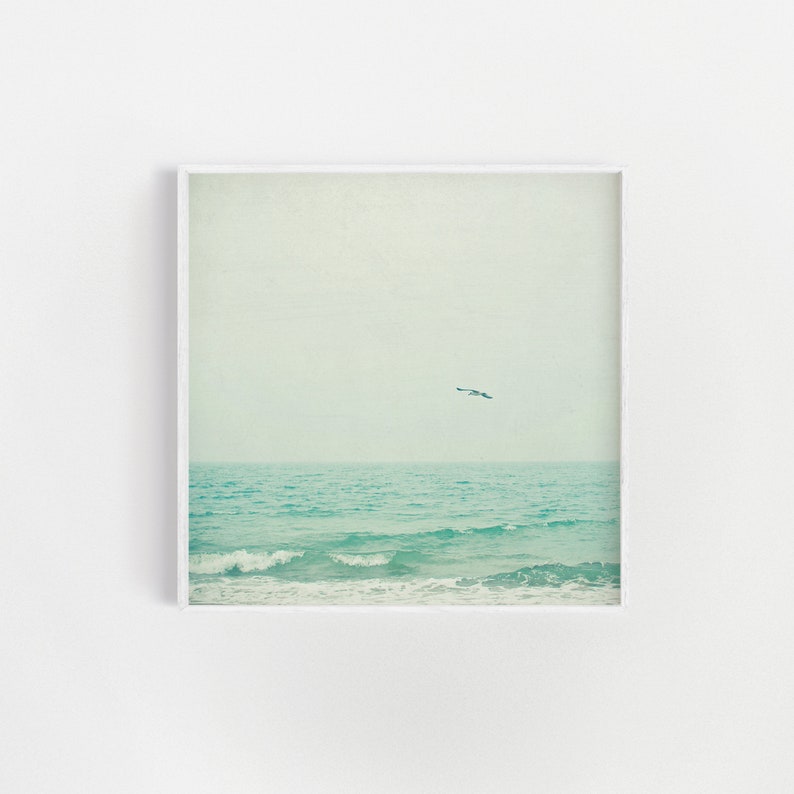 Coastal Decor, Vintage Sea Print, Seascape, Ocean Art Lone Bird image 1