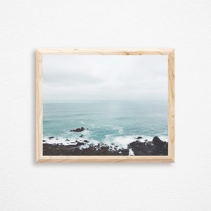 Ocean Print, Landscape Photography, Sea Print, Blue Wall Art Rocky Shore image 4