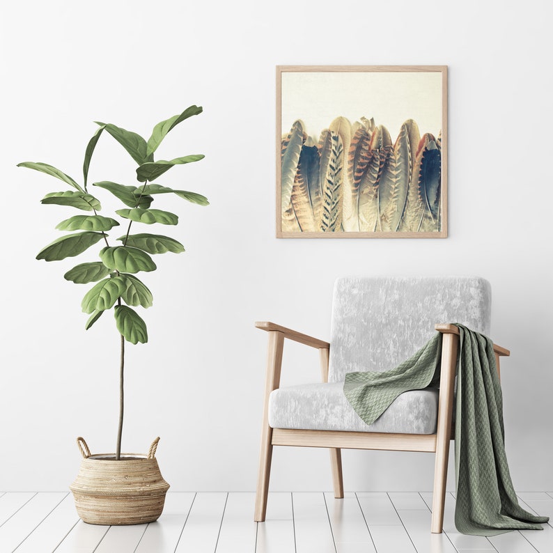 Feather Print Boho Wall Art Bedroom Decor Feather Dip Etsy UK