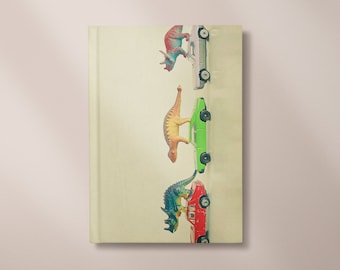Hardback Dinosaur Notebook for Kids 5x7/A5/A4 - Dinosaurs Ride Cars
