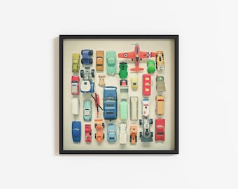 Retro Car and Plane Print: Kids Transport Wall Art - Free Parking