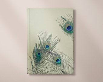 Hardback Peacock Notebook, Feather Journal 5x7/A5/A4 - All Eyes are on You