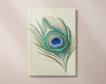 Hardback Peacock Notebook, Feather Journal 5x7/A5/A4 - Peacock Eye