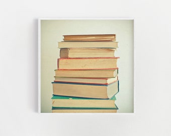 Bookworm Lover Gift, Book Print, Literature Art - Stack of Books