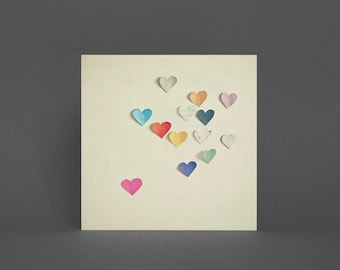 Carte de voeux coeur d'amour, carte de Saint-Valentin - coeurs en papier
