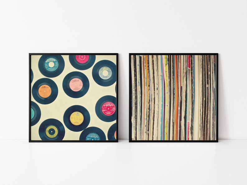 Music Print Set of 2, Vinyl Record Art, Gift for Music Lover Record Collection image 1