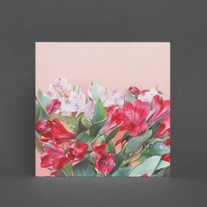 Bloemen wenskaart, leliebloemkaart - Peruaanse lelies