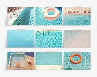 Swimming Pool Postcards, Blue Aesthetic Print Set, Stationery Set - Pool
