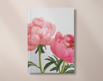 Hardback Floral Notebook, Peony Flower Journal 5x7/A5/A4 - Peonies