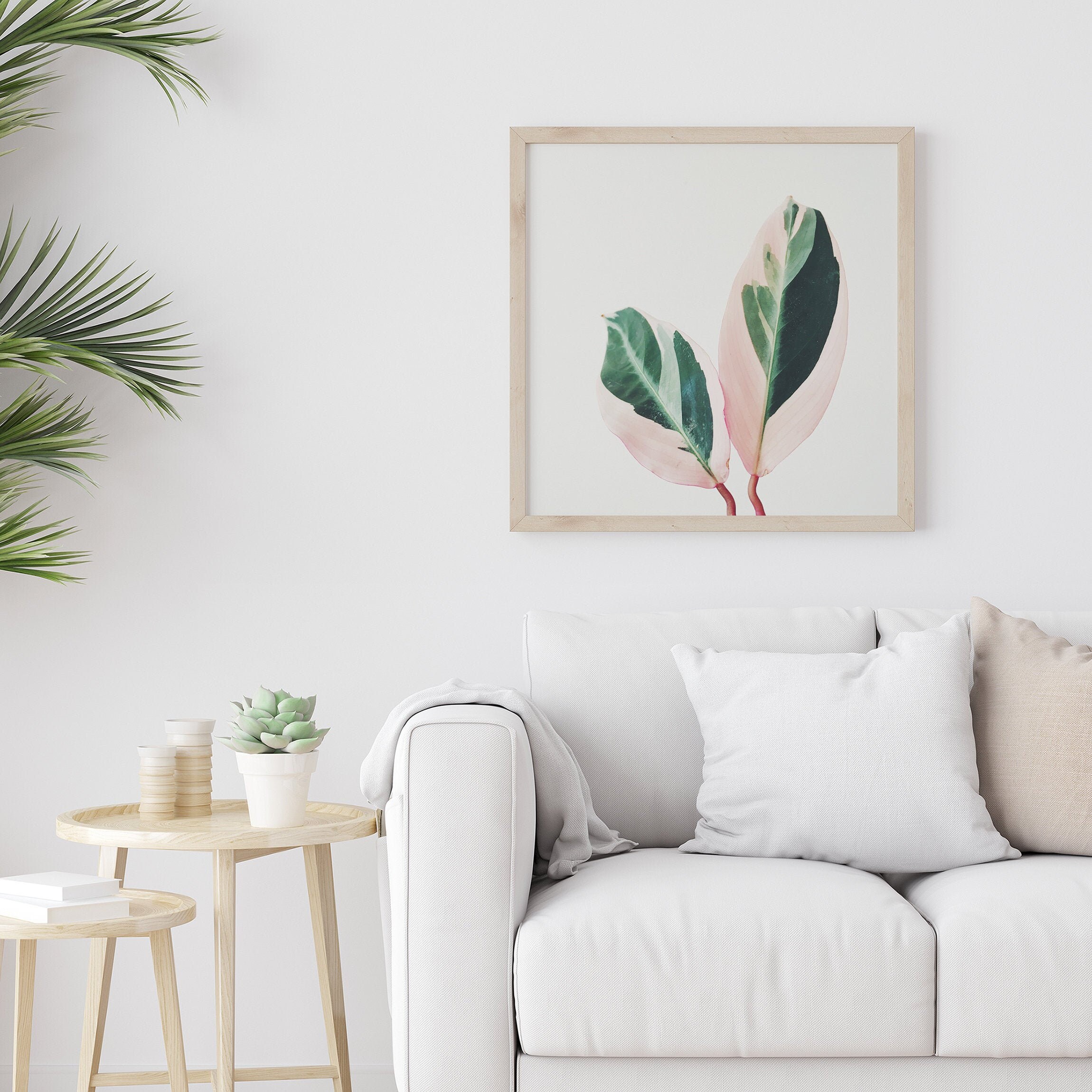 Plant Print Botanical Wall Art Bedroom Decor Pink Leaves I Etsy