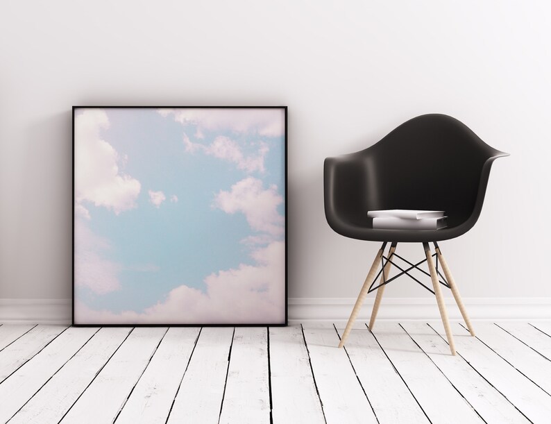 Cloud Art, Pastel Prints, Blue Wall Art Every Cloud Has a Pink Lining image 1