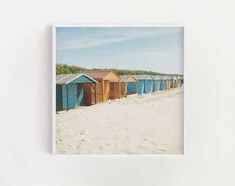 Rustic Bathroom Decor, Coastal Decor, Beach Hut, Pastel Beach Print - Summer Beach Huts