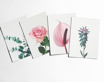 Flower Postcards, Boho Decor, Stationery Set - Flowers and Leaves