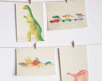 Jeu de cartes postales dinosaures rétro : papeterie pour enfants, oeuvre d'art pour chambre d'enfant
